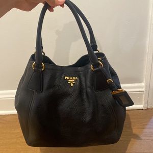 Prada Black leather Shoulder hobo bag purse with long strap authentic